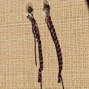 Y2K Silver Colored Metal Chain w Purple Rhinestones Dangle Earrings